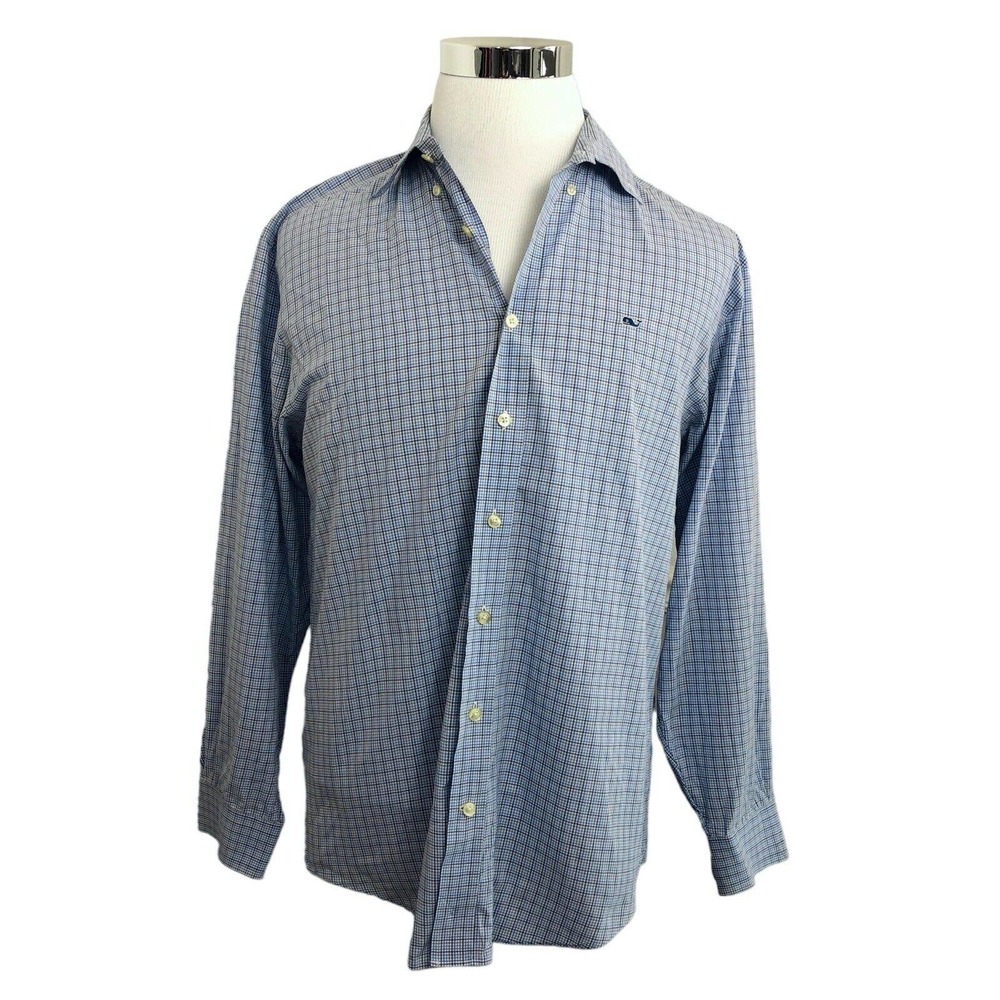 Vineyard Vines Men's Button Up Shirt Size Medium Blue Collared Check Logo